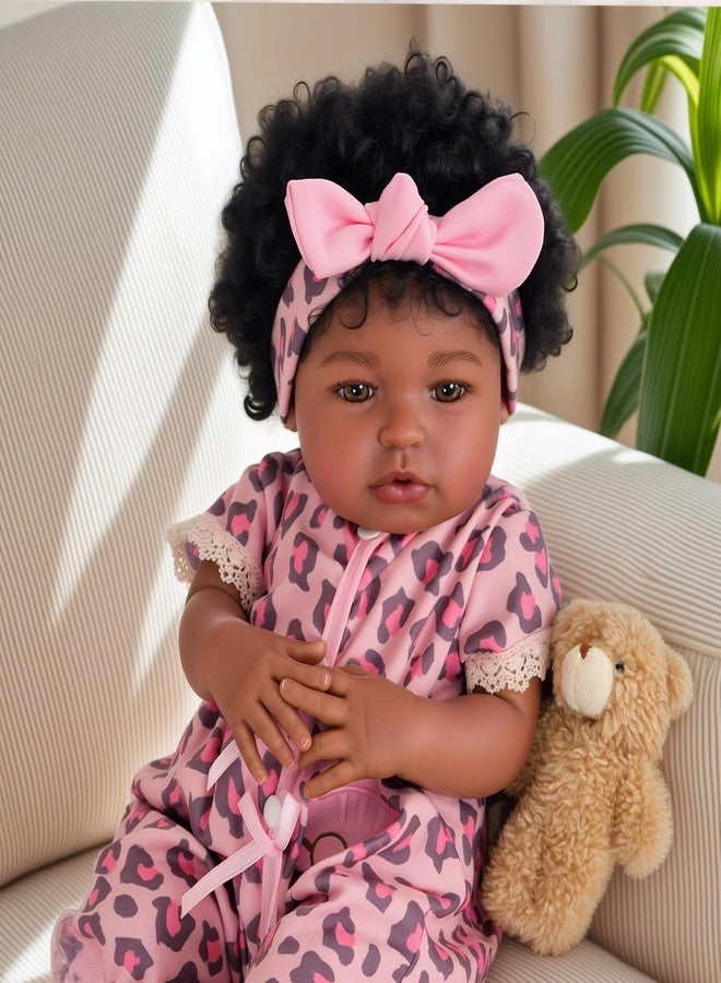 BABESIDE دمية طفلة سوداء واقعية من بيبي سايد، مقاس 20 بوصة، مصنوعة من الفينيل الناعم والقماش، مع مجموعة أدوات تغذية وعلبة هدايا للأطفال من عمر 3 سنوات فما فوق. - Image 3